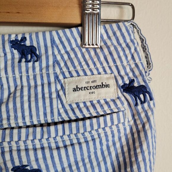 Abercrombie Kids Shorts 12 Blue White Stripes Seersucker Moose Print Chino - Picture 4 of 8